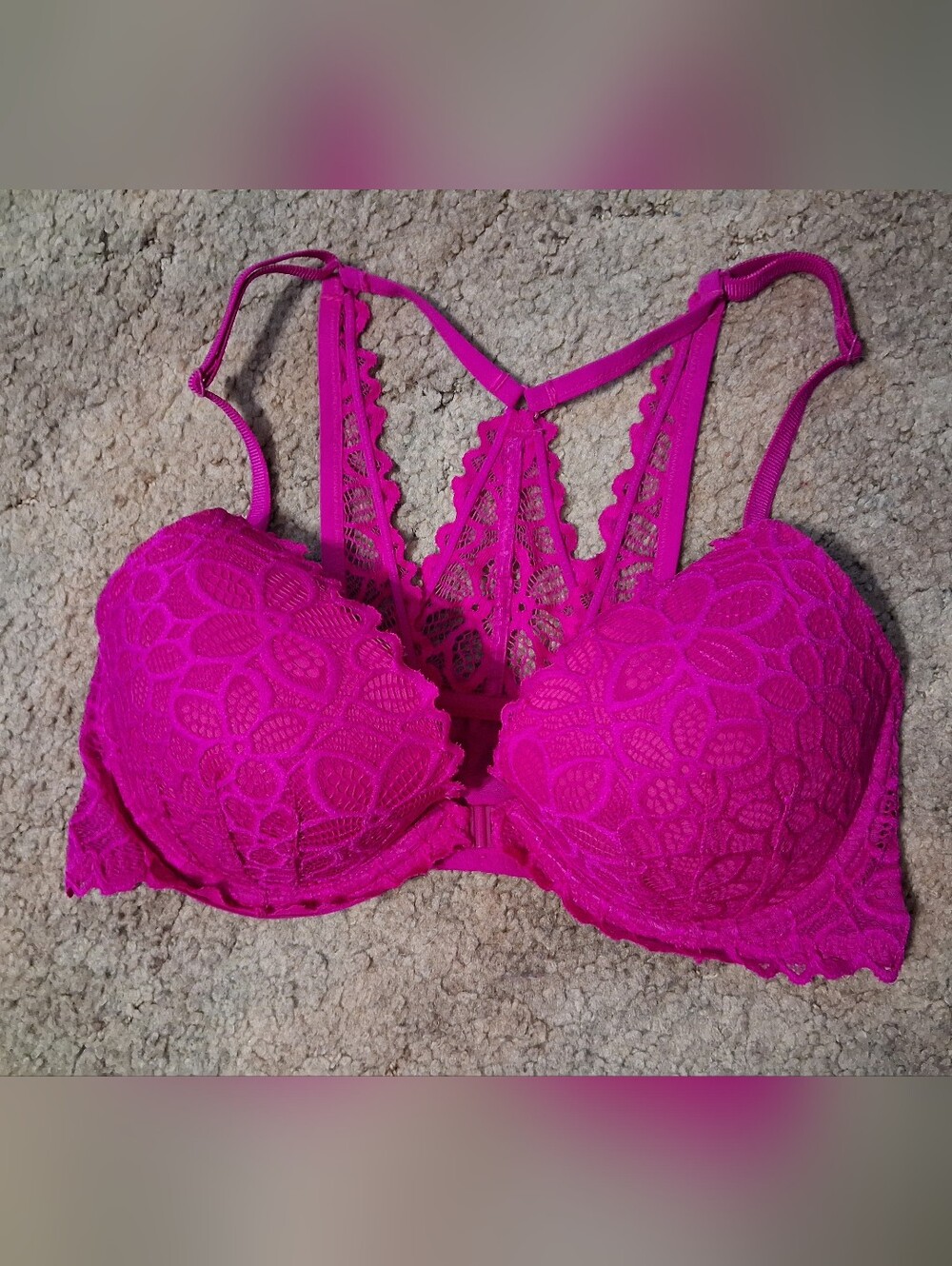 New! PINK Victorias Secret Lace Lightly Padded Push-Up Bralette Hot Pink/Fuchsia